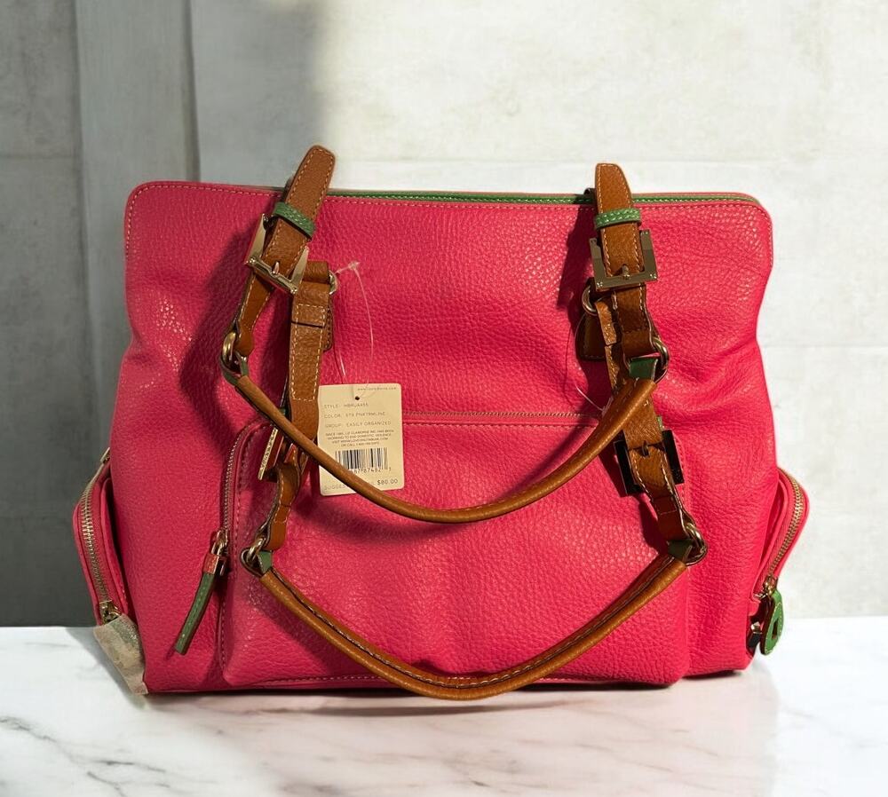 NEW Liz Claiborne Pink Green Shoulder Handbag Purse Tote Computer Bag Glamour